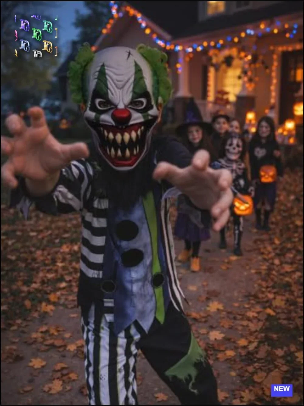 Kids Scary Clown Halloween Costume Boys Girls Creepy Clown Outfit with Mask